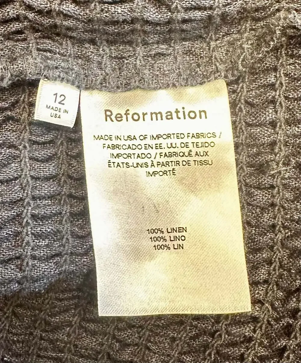 Reformation Scarlett Linen Smocked Puff Sleeve Crop Top Black Size 12